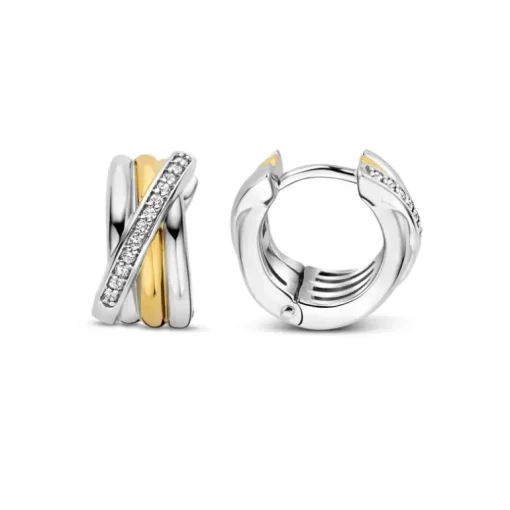 Boucles d'Oreilles Femme Créoles TI SENTO Argent 925/1000 Bicolore et Oxydes 7960ZY
