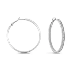 Boucles d'Oreilles Femme Créoles Guess Bijoux Acier Argenté et Cristaux JUBE02247JWRH