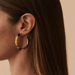 Boucles d'Oreilles Femme Créoles 45mm AGATHA ANNEAU Résine et Laiton