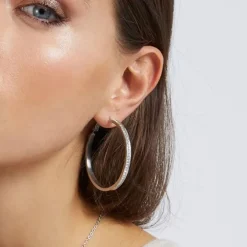 Boucles d'Oreilles Femme Créoles Guess Bijoux Acier Argenté et Cristaux JUBE02247JWRH
