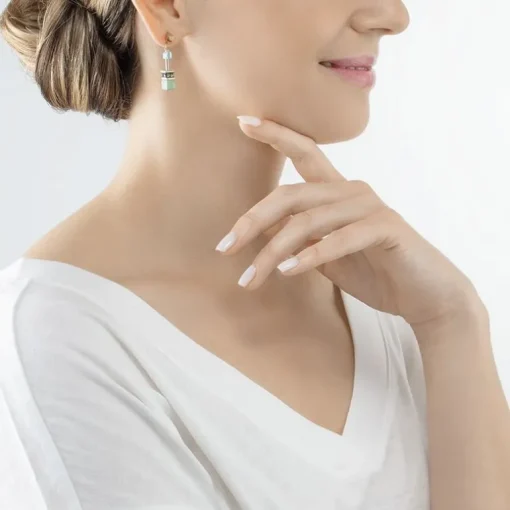 Boucles d'Oreilles Femme CŒUR DE LION GEOCUBE® ICONIC PRECIOUS VERT-TURQUOISE Acier Doré