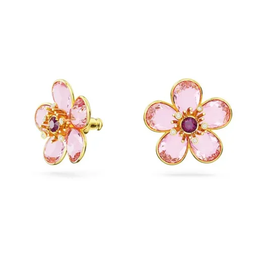 Boucles d'Oreilles Femme Clous SWAROVSKI FLORERE ROSE Plaqué Ton Or