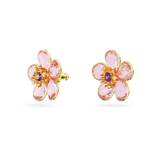 Boucles d'Oreilles Femme Clous SWAROVSKI FLORERE ROSE Plaqué Ton Or