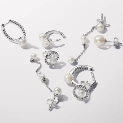 Boucles d'Oreilles Femme Créoles Pandora Timeless Perle de Culture d'Eau Douce Traitée & Pavé 293171C01