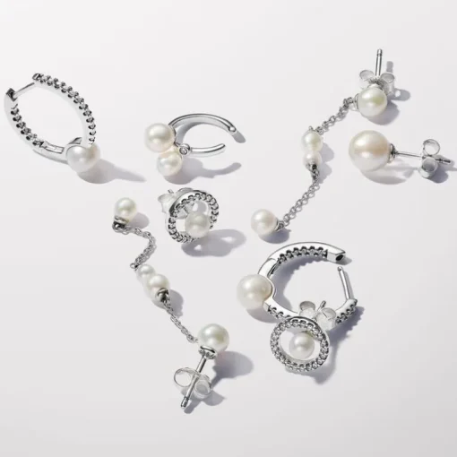 Boucles d'Oreilles Femme Créoles Pandora Timeless Perle de Culture d'Eau Douce Traitée & Pavé 293171C01