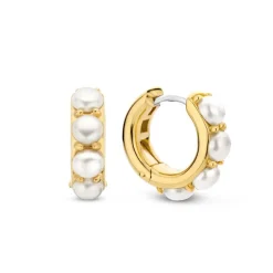 Boucles d'Oreilles Femme Créoles TI SENTO Argent 925/1000 Plaqué Or et Perles 7962YP