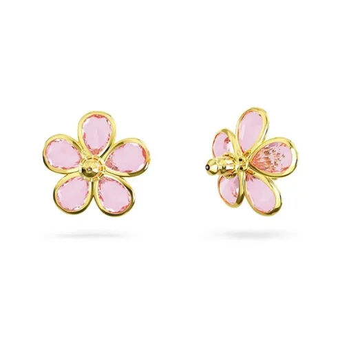 Boucles d'Oreilles Femme Clous SWAROVSKI FLORERE ROSE Plaqué Ton Or