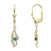 Boucles d'Oreilles Femme Dormeuses OR 750/1000 Bicolore et Emeraudes