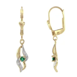 Boucles d'Oreilles Femme Dormeuses OR 750/1000 Bicolore et Emeraudes