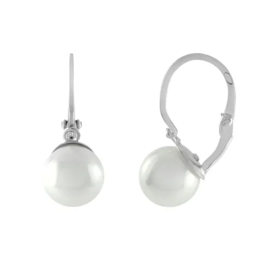 Boucles d'Oreilles Femme Dormeuses OR 750/1000 Blanc et Perles