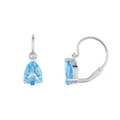 Boucles d'Oreilles Femme Dormeuses OR 375/1000 Blanc et Topazes