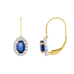 Boucles d'Oreilles Femme Dormeuses OR 375/1000 Jaune et Saphirs
