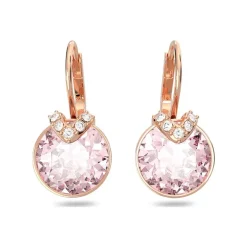 Boucles d'Oreilles Femme Dormeuses SWAROVSKI BELLA V COUPE RONDE ROSE Plaqué Ton Or Rose