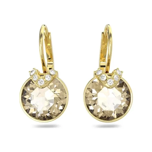 Boucles d'Oreilles Femme Dormeuses SWAROVSKI BELLA V COUPE RONDE JAUNE Plaqué Ton Or