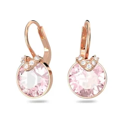 Boucles d'Oreilles Femme Dormeuses SWAROVSKI BELLA V COUPE RONDE ROSE Plaqué Ton Or Rose