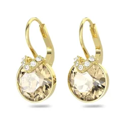 Boucles d'Oreilles Femme Dormeuses SWAROVSKI BELLA V COUPE RONDE JAUNE Plaqué Ton Or