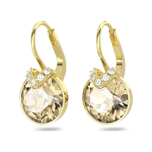 Boucles d'Oreilles Femme Dormeuses SWAROVSKI BELLA V COUPE RONDE JAUNE Plaqué Ton Or