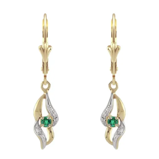 Boucles d'Oreilles Femme Dormeuses OR 750/1000 Bicolore et Emeraudes