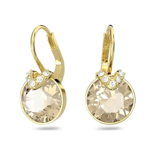 Boucles d'Oreilles Femme Dormeuses SWAROVSKI BELLA V COUPE RONDE JAUNE Plaqué Ton Or