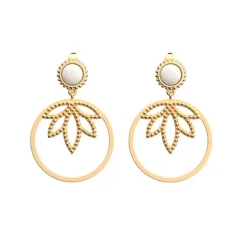 Boucles d'Oreilles Femme LES CADETTES LOTUS PERLE BLANC Laiton Doré
