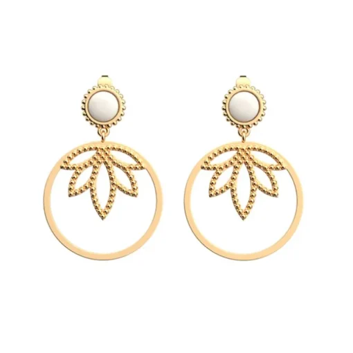 Boucles d'Oreilles Femme LES CADETTES LOTUS PERLE BLANC Laiton Doré