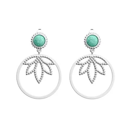 Boucles d'Oreilles Femme LES CADETTES LOTUS PERLE VERT Laiton Argenté