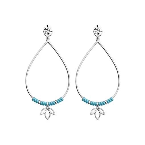 Boucles d'Oreilles Femme LES CADETTES LOTUS GOUTTE Laiton Argenté Perles Turquoises