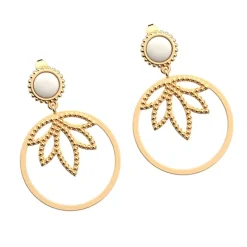 Boucles d'Oreilles Femme LES CADETTES LOTUS PERLE BLANC Laiton Doré