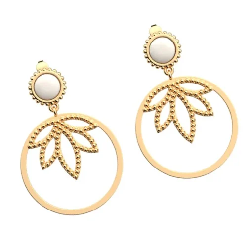 Boucles d'Oreilles Femme LES CADETTES LOTUS PERLE BLANC Laiton Doré
