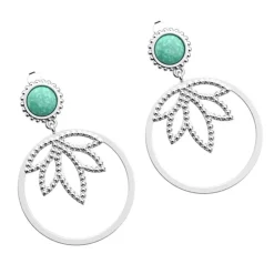 Boucles d'Oreilles Femme LES CADETTES LOTUS PERLE VERT Laiton Argenté