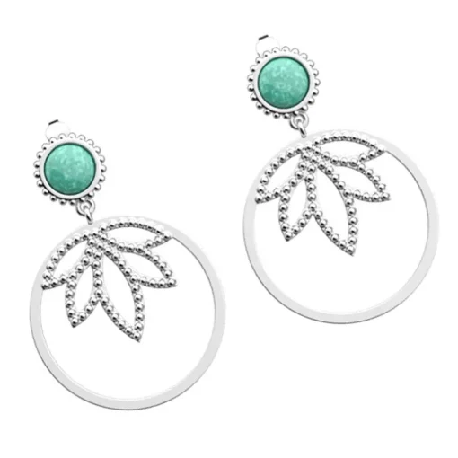 Boucles d'Oreilles Femme LES CADETTES LOTUS PERLE VERT Laiton Argenté