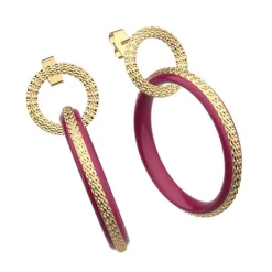 Boucles d'Oreilles Femme LES CADETTES REPTILE ROUGE LAQUÉ Laiton Doré