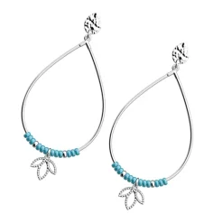 Boucles d'Oreilles Femme LES CADETTES LOTUS GOUTTE Laiton Argenté Perles Turquoises