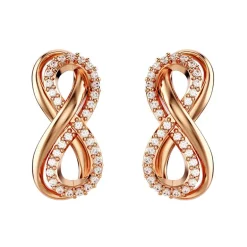 Boucles d'Oreilles Femme Puces Infini Swarovski Hyperbola Métal Doré Rose et Zircones 5684085