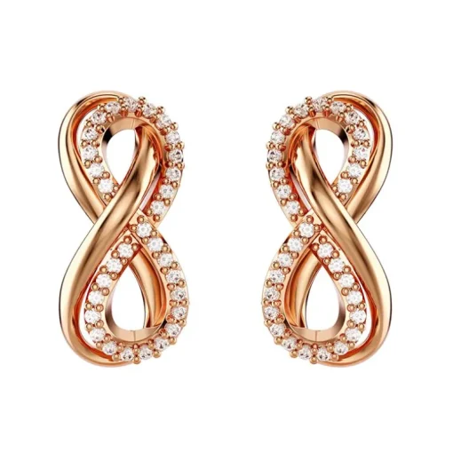Boucles d'Oreilles Femme Puces Infini Swarovski Hyperbola Métal Doré Rose et Zircones 5684085