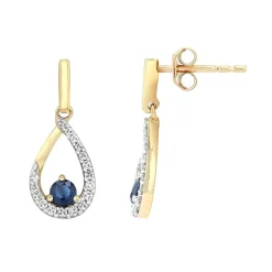 Boucles d'oreilles Femme Pendantes EDORA OR 750/1000 Jaune, Saphirs et diamants EDOA21120