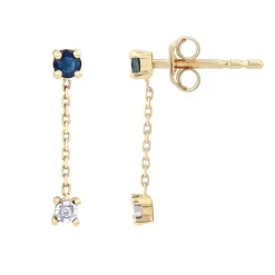 Boucles d'oreilles Femme Pendantes EDORA OR 750/1000 Jaune, Saphirs et diamants EDOA34623