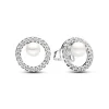 Boucles d'Oreilles Femme Puces Pandora ARGENT 925/1000 Perle de Culture d'Eau Douce Traitée & Halo Pavé 293154C01
