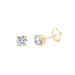 Boucles d'Oreilles Femme Puces EÏKO OR 750/1000 Jaune et Diamants de Synthèse LCE27680D