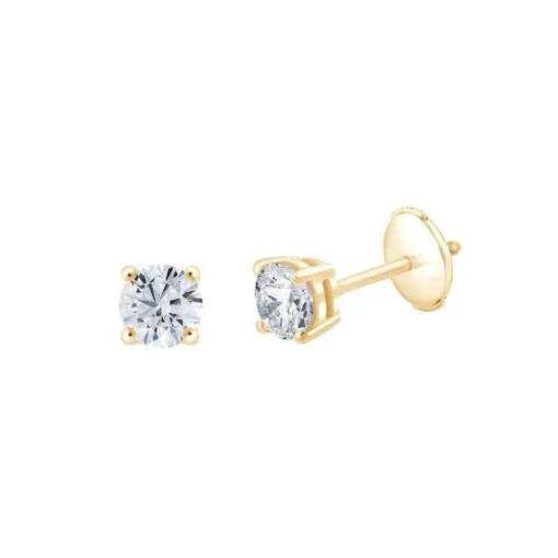 Boucles d'Oreilles Femme Puces EÏKO OR 750/1000 Jaune et Diamants de Synthèse LCE27680D