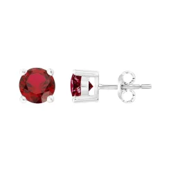 Boucles d'Oreilles Femme Puces EDORA ARGENT 925/1000 et Spinelles Rouges EDO70400451