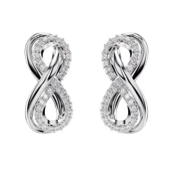Boucles d'Oreilles Femme Puces Singe Infini Swarovski Hyperbola Métal Argenté et Zircones 5687269