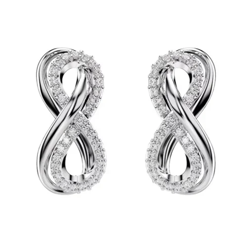 Boucles d'Oreilles Femme Puces Singe Infini Swarovski Hyperbola Métal Argenté et Zircones 5687269