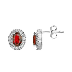 Boucles d'Oreilles Femme Puces EDORA ARGENT 925/1000 et Spinelles Rouges EDO70400426