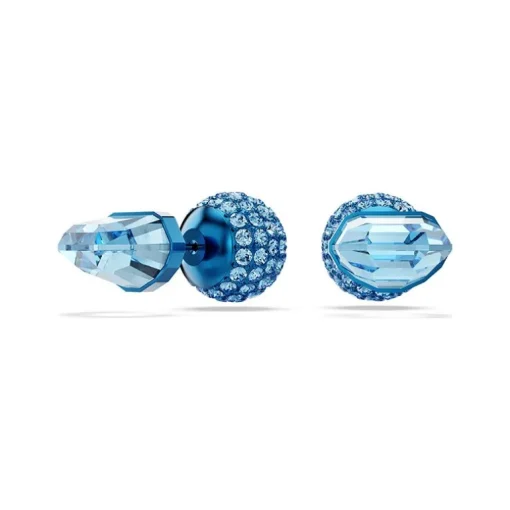 Boucles d'Oreilles Femme Puces Swarovski Lucent Bleu et Cristaux 5680693