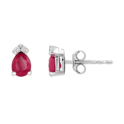 Boucles d'oreilles Femme Puces EDORA OR 750/1000 Blanc, Rubis et diamants EDOA03917