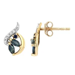 Boucles d'oreilles Femme Puces EDORA OR 750/1000 Jaune, Saphirs et diamants EDOA21420