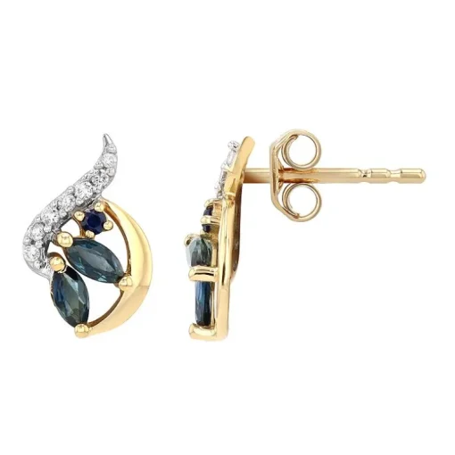 Boucles d'oreilles Femme Puces EDORA OR 750/1000 Jaune, Saphirs et diamants EDOA21420