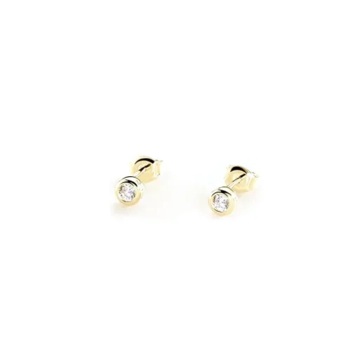 Boucles d'Oreilles Femme Puces AGATHA ROND Argent 925/1000 Doré Oxydes de Zirconium