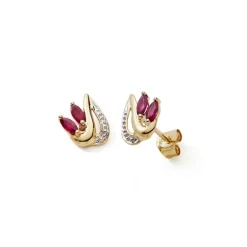 Boucles d'Oreilles Femme Puces EDORA COLLECTION ESSENTIAL NAVETTES Or Jaune 750/1000 Rubis
